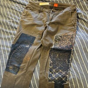 Anthropologie Pilcro Hyphen size 26P Gray Sashiko Patchwork Pants